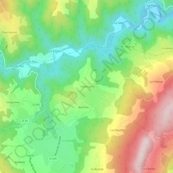Mappa topografica Sarlanges, altitudine, rilievo
