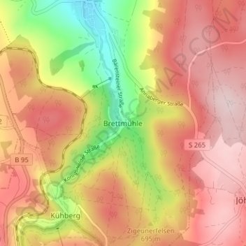 Mappa topografica Brettmühle, altitudine, rilievo