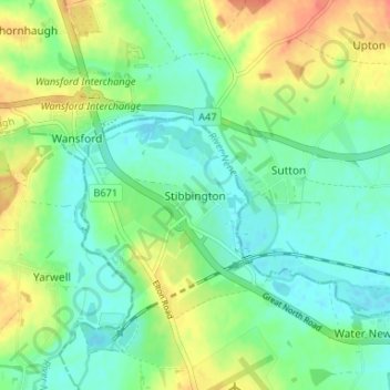 Mappa topografica Stibbington, altitudine, rilievo