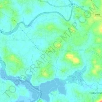 Mappa topografica Pinarayi, altitudine, rilievo
