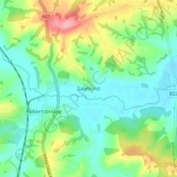Mappa topografica Salehurst, altitudine, rilievo