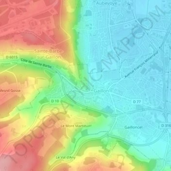 Mappa topografica Château de Gaillon, altitudine, rilievo