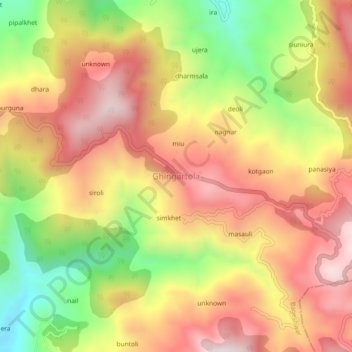 Mappa topografica Ghingartola, altitudine, rilievo