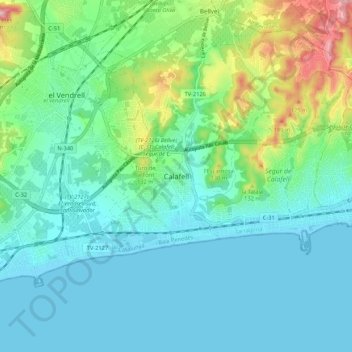 Mappa topografica Calafell, altitudine, rilievo