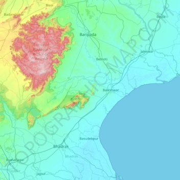Mappa topografica Bāleshwar, altitudine, rilievo