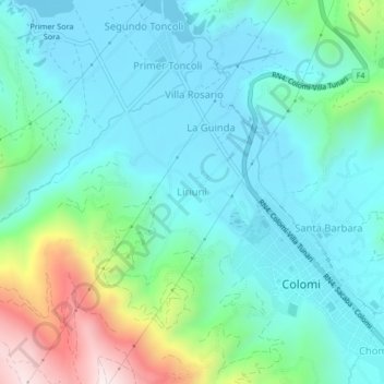 Mappa topografica Liriuni, altitudine, rilievo