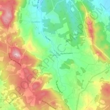 Mappa topografica Alvarelhos, altitudine, rilievo