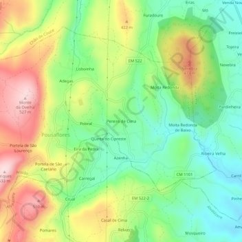 Mappa topografica Pereiro de Cima, altitudine, rilievo