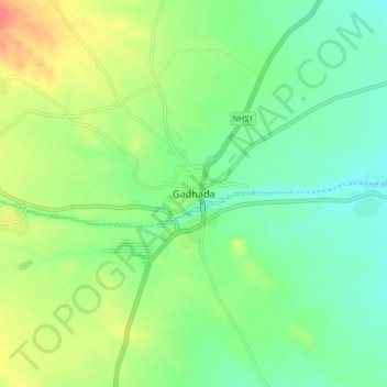 Mappa topografica Gadhada, altitudine, rilievo