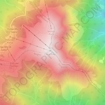 Mappa topografica Monte Pora, altitudine, rilievo