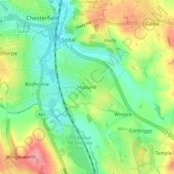Mappa topografica Hasland, altitudine, rilievo