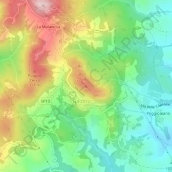 Mappa topografica Poggio Pelato, altitudine, rilievo