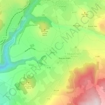 Mappa topografica Laniac, altitudine, rilievo