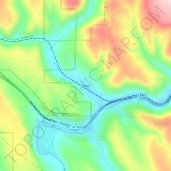 Mappa topografica Hilgard, altitudine, rilievo