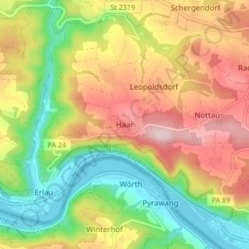 Mappa topografica Haar, altitudine, rilievo