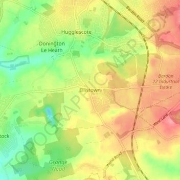 Mappa topografica Ellistown, altitudine, rilievo