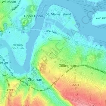 Mappa topografica Brompton, altitudine, rilievo