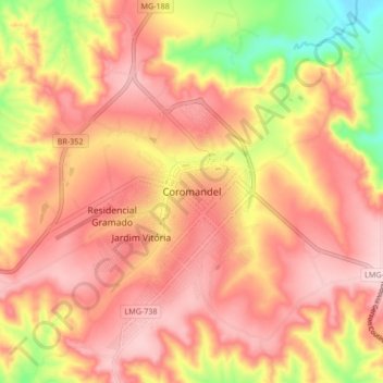 Mappa topografica Coromandel, altitudine, rilievo