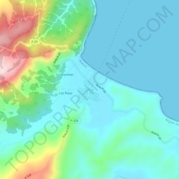 Mappa topografica Llico, altitudine, rilievo