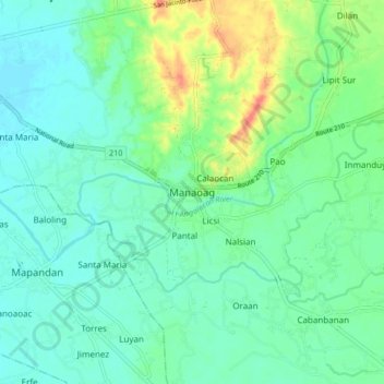 Mappa topografica Manaoag, altitudine, rilievo
