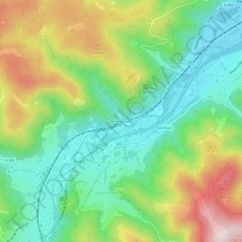 Mappa topografica Tommelsbach, altitudine, rilievo