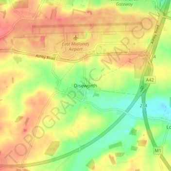 Mappa topografica Diseworth, altitudine, rilievo