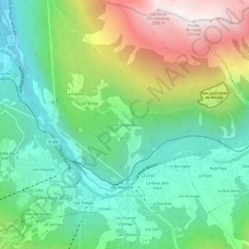 Mappa topografica Le Coupeau, altitudine, rilievo