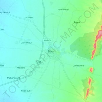 Mappa topografica Tijara, altitudine, rilievo