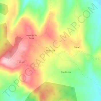 Mappa topografica Pururuca, altitudine, rilievo