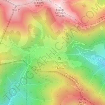 Mappa topografica Col de Beyrède, altitudine, rilievo