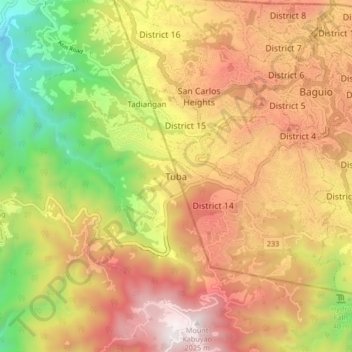 Mappa topografica Tuba, altitudine, rilievo