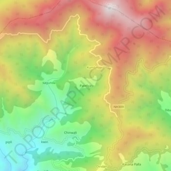 Mappa topografica Pateliya, altitudine, rilievo