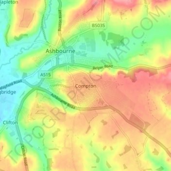 Mappa topografica Compton, altitudine, rilievo