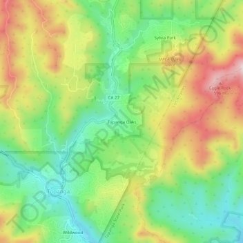 Mappa topografica Topanga Oaks, altitudine, rilievo