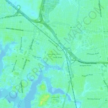 Mappa topografica Suburban Acres, altitudine, rilievo
