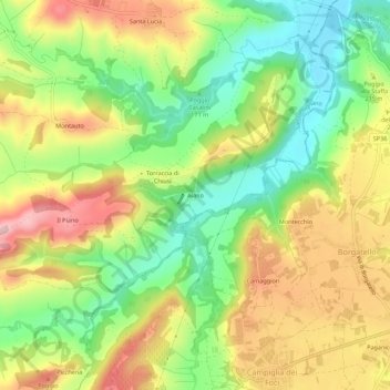 Mappa topografica Aiano, altitudine, rilievo