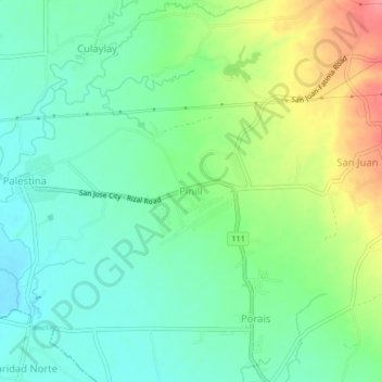 Mappa topografica Pinili, altitudine, rilievo