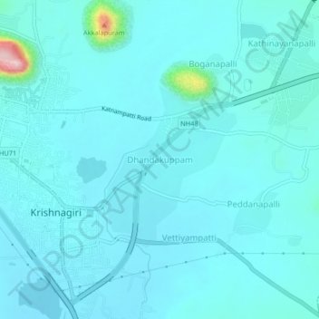 Mappa topografica Dhandakuppam, altitudine, rilievo