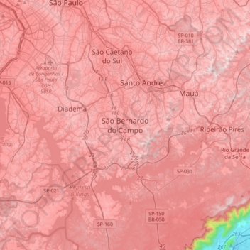 Mappa topografica São Bernardo do Campo, altitudine, rilievo