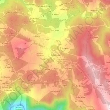 Mappa topografica Os Piñeiros, altitudine, rilievo