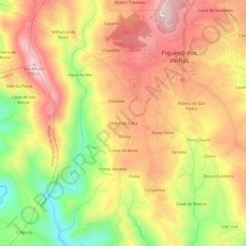 Mappa topografica Chãos de Cima, altitudine, rilievo