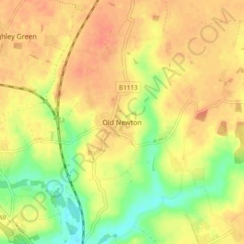 Mappa topografica Old Newton, altitudine, rilievo