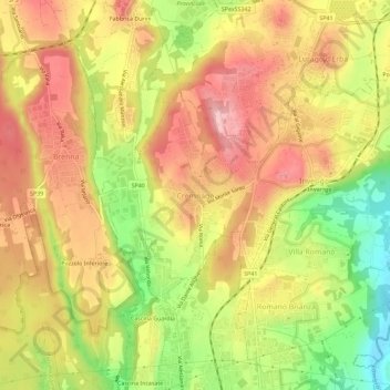 Mappa topografica Cremnago, altitudine, rilievo
