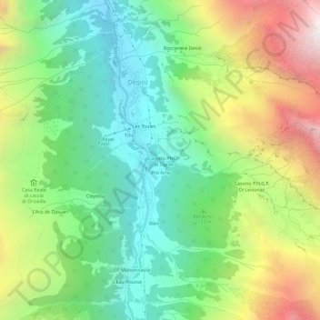 Mappa topografica Tignet, altitudine, rilievo