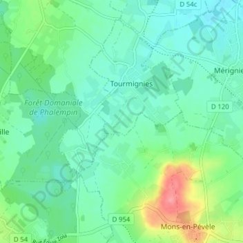 Mappa topografica Wattines, altitudine, rilievo