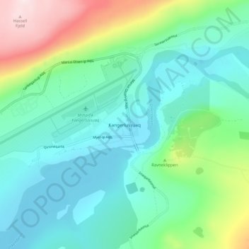 Mappa topografica Søndre Strømfjord, altitudine, rilievo
