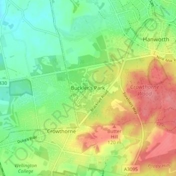 Mappa topografica Buckler's Park, altitudine, rilievo