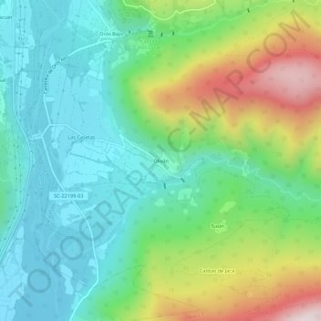 Mappa topografica Oliván, altitudine, rilievo