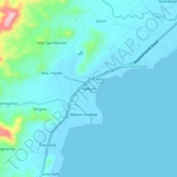 Mappa topografica Mabuni, altitudine, rilievo
