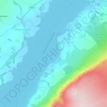 Mappa topografica Sharrow Bay, altitudine, rilievo